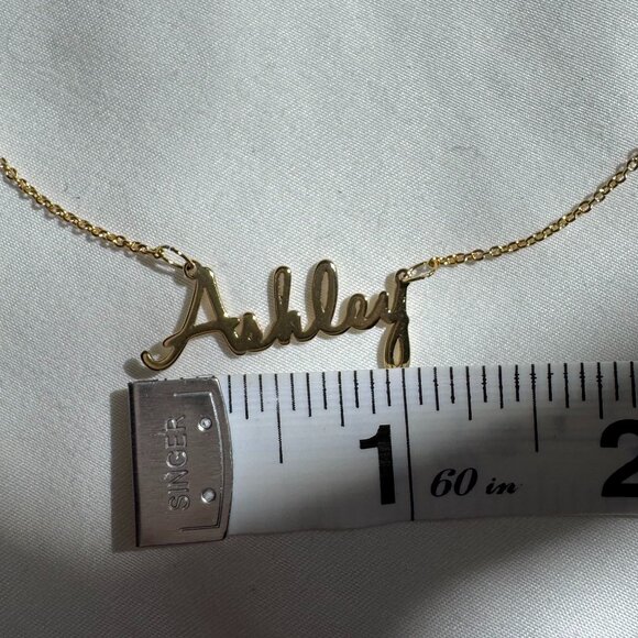 NWOT MonogramHub Script Name Necklace "Ashley" 14k Gold Plated, 18" Link Chain - Picture 13 of 16